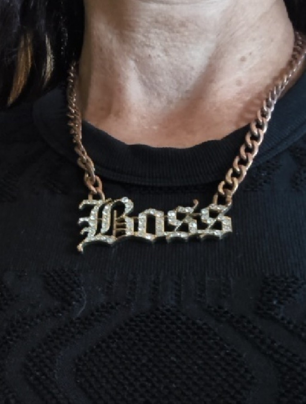 Rhinestone 'Boss' Pendant Chain Link Necklace Brass-Toned
